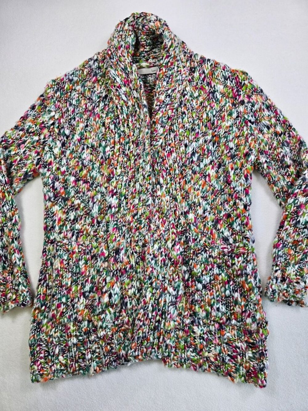 Kersh Womens S/P Multicolor Chunky Knit Open Front Cardigan Sweater Pockets
